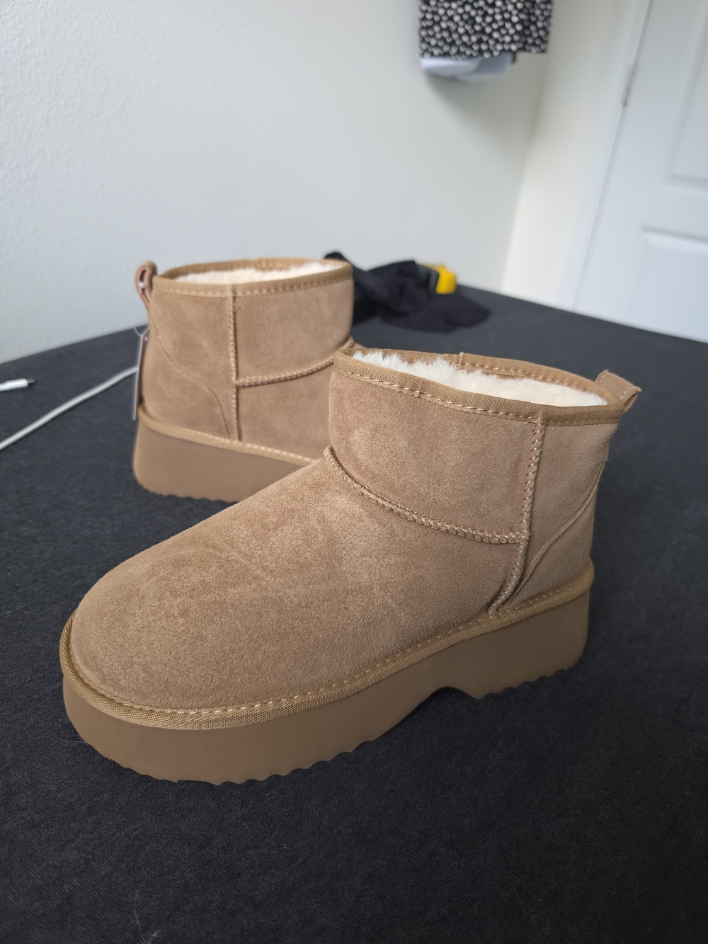 Women's Tan Suede Platform Ankle Booties